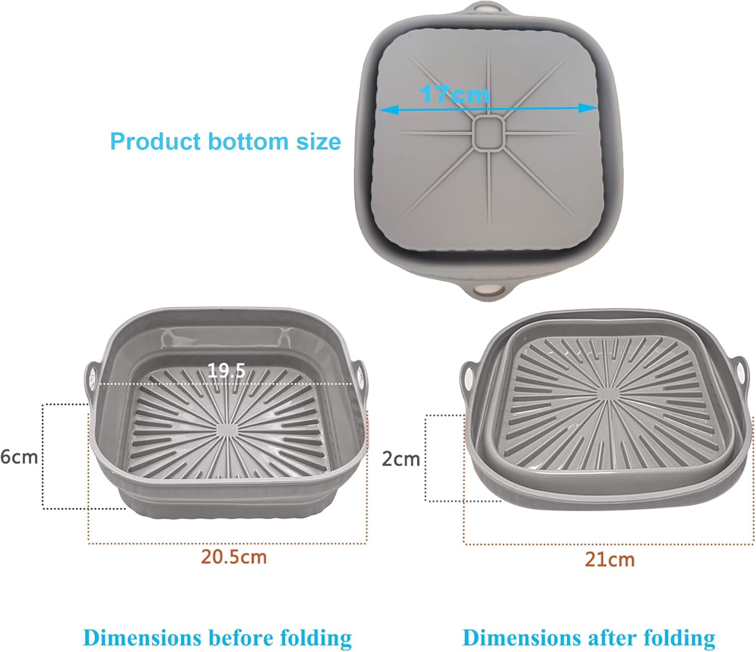 2Pcs Silicone Air Fryer Liners Square Foldable 8inch Large Air Fryer Silicone Pot Reusable Accessories Fit for 3.8-5.8L, Replacement for Disposable Parchment Paper Liner