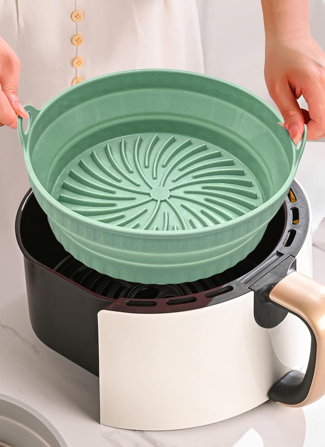 2Pcs Silicone Air Fryer Liners Square Foldable 8inch Large Air Fryer Silicone Pot Reusable Accessories Fit for 3.8-5.8L, Replacement for Disposable Parchment Paper Liner