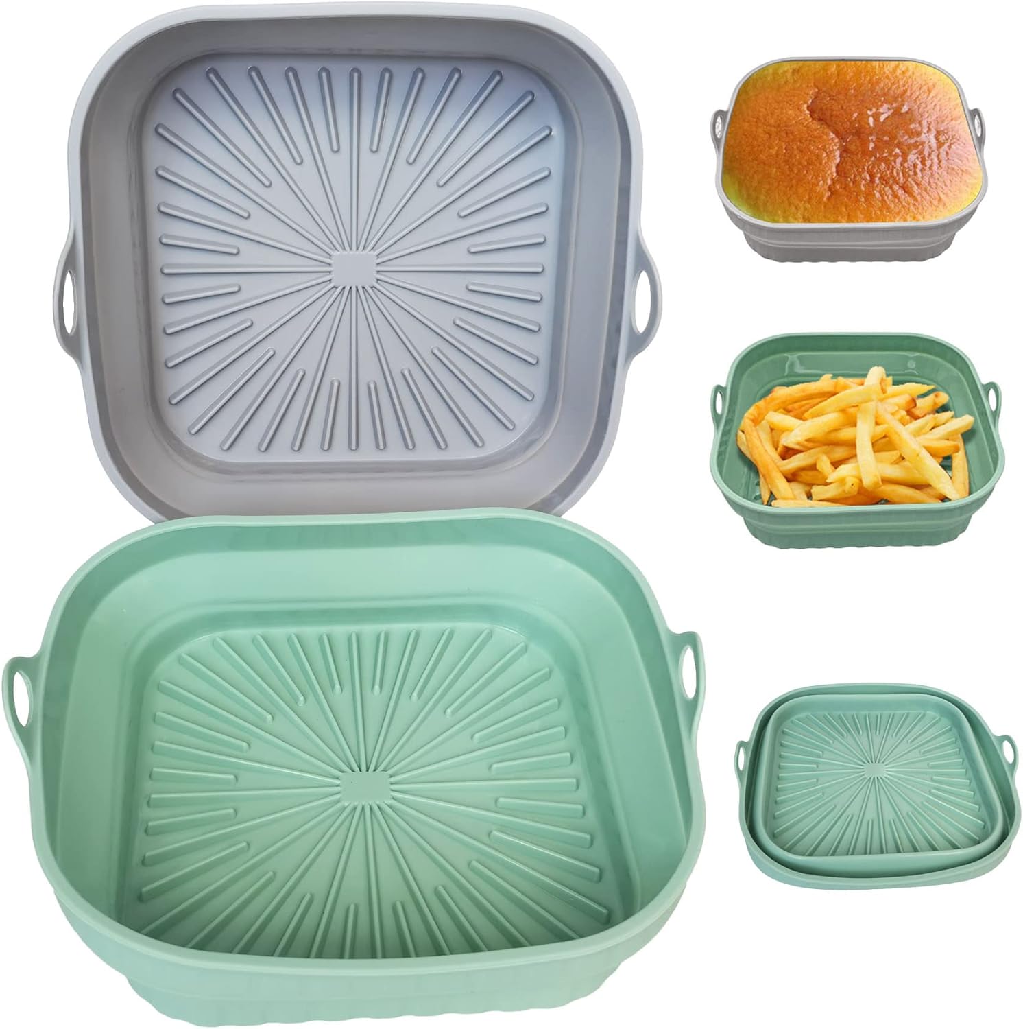 2Pcs Silicone Air Fryer Liners Square Foldable 8inch Large Air Fryer Silicone Pot Reusable Accessories Fit for 3.8-5.8L, Replacement for Disposable Parchment Paper Liner