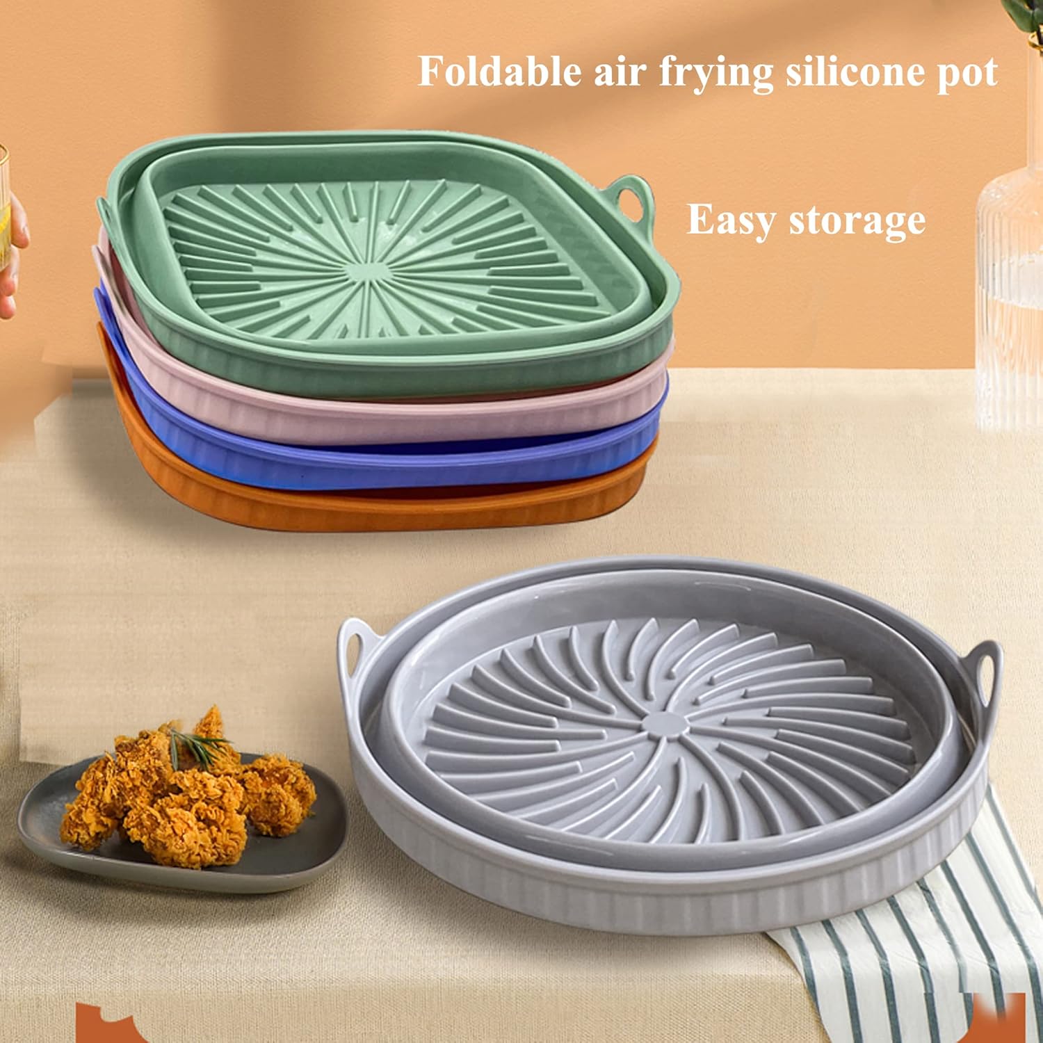 2Pcs Silicone Air Fryer Liners Square Foldable 8inch Large Air Fryer Silicone Pot Reusable Accessories Fit for 3.8-5.8L, Replacement for Disposable Parchment Paper Liner