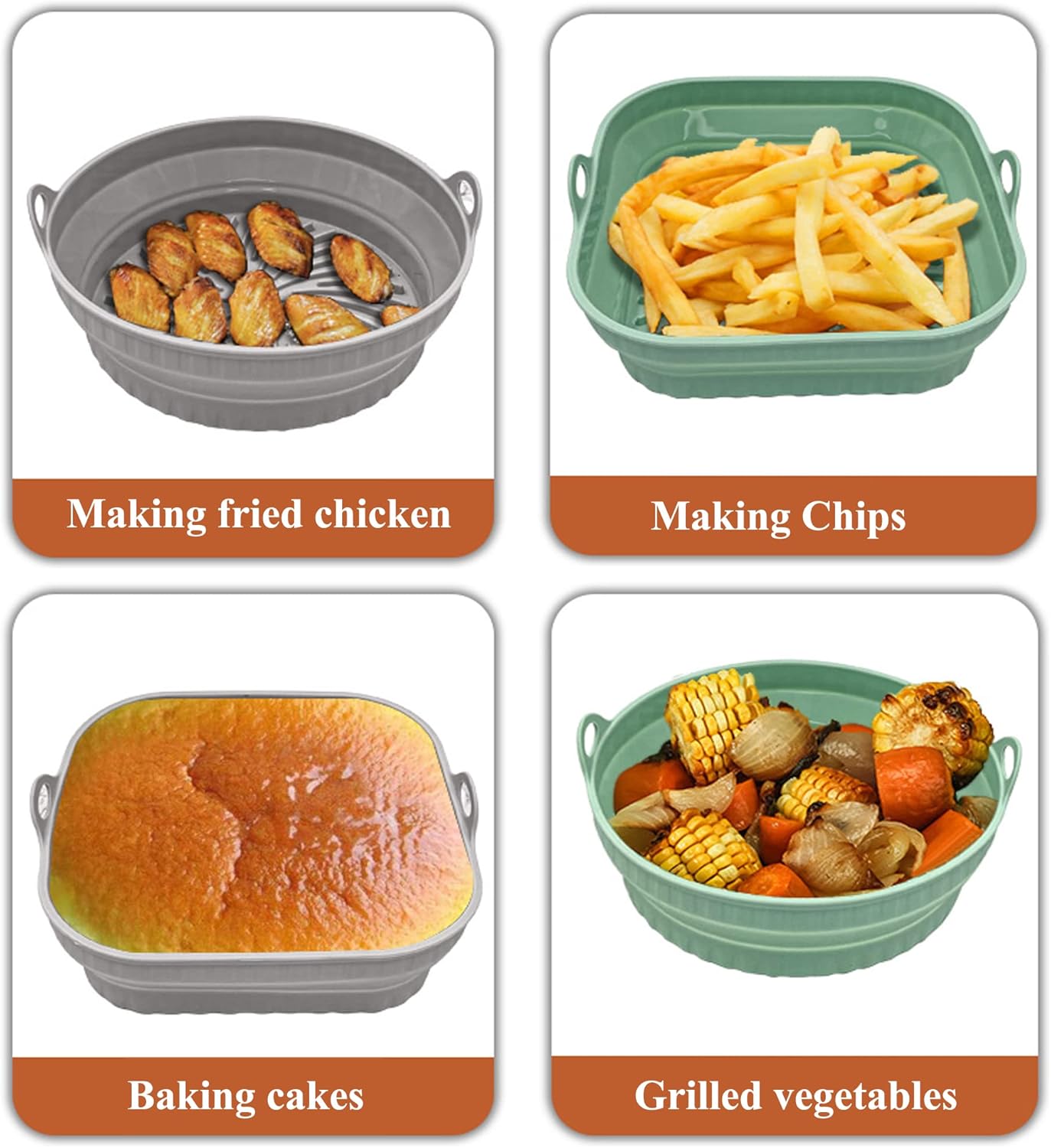 2Pcs Silicone Air Fryer Liners Square Foldable 8inch Large Air Fryer Silicone Pot Reusable Accessories Fit for 3.8-5.8L, Replacement for Disposable Parchment Paper Liner