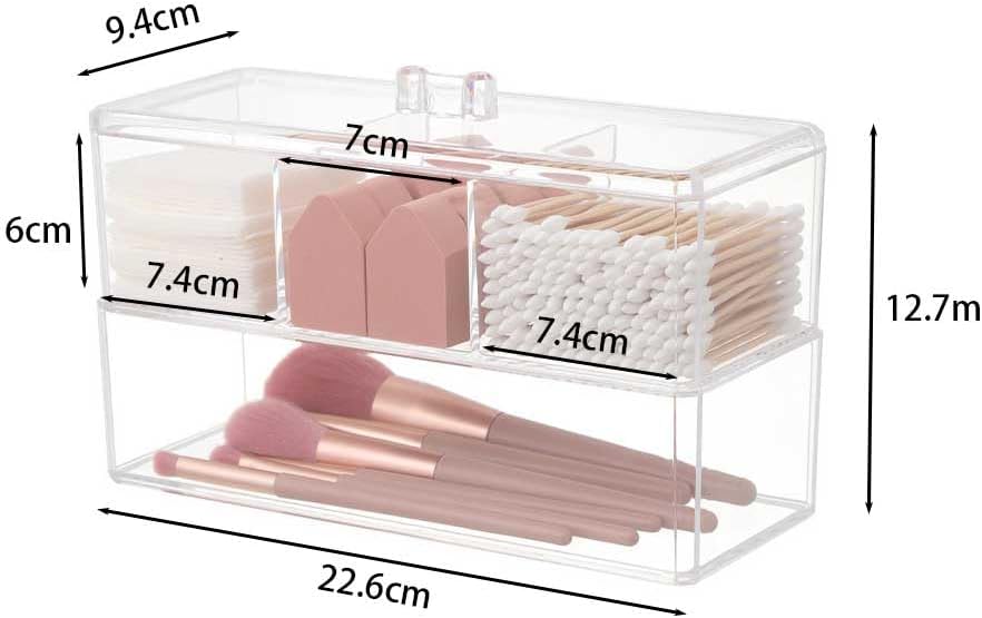 2 Tier Drawer Organizers Set, Make-up Organizers Drawer, 4 Slot Versatile Bathroom and Vanity Drawer Organizer Trays, Storage Bins for Makeup, Bedroom, Kitchen Gadgets Utensils and Office Accessories