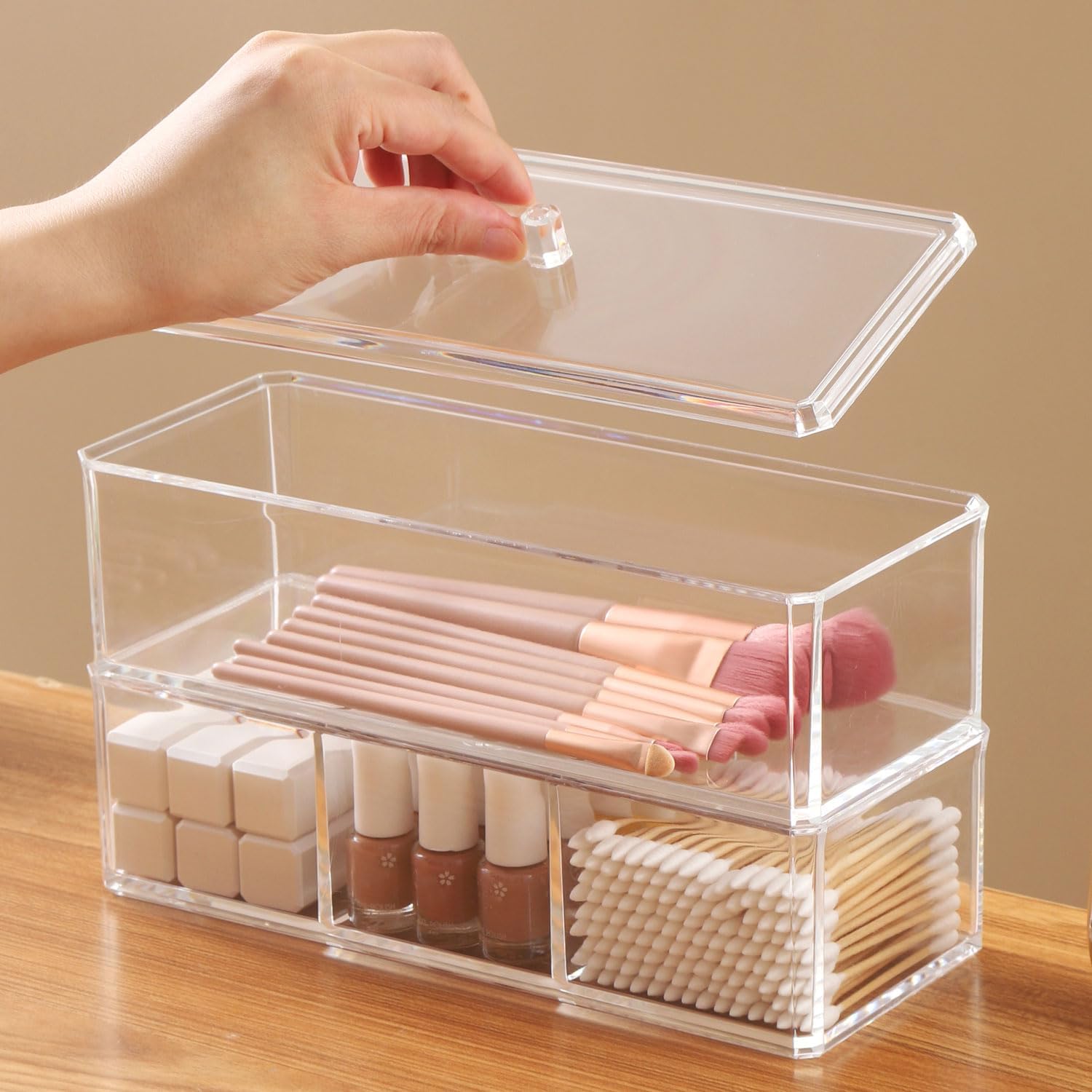 2 Tier Drawer Organizers Set, Make-up Organizers Drawer, 4 Slot Versatile Bathroom and Vanity Drawer Organizer Trays, Storage Bins for Makeup, Bedroom, Kitchen Gadgets Utensils and Office Accessories