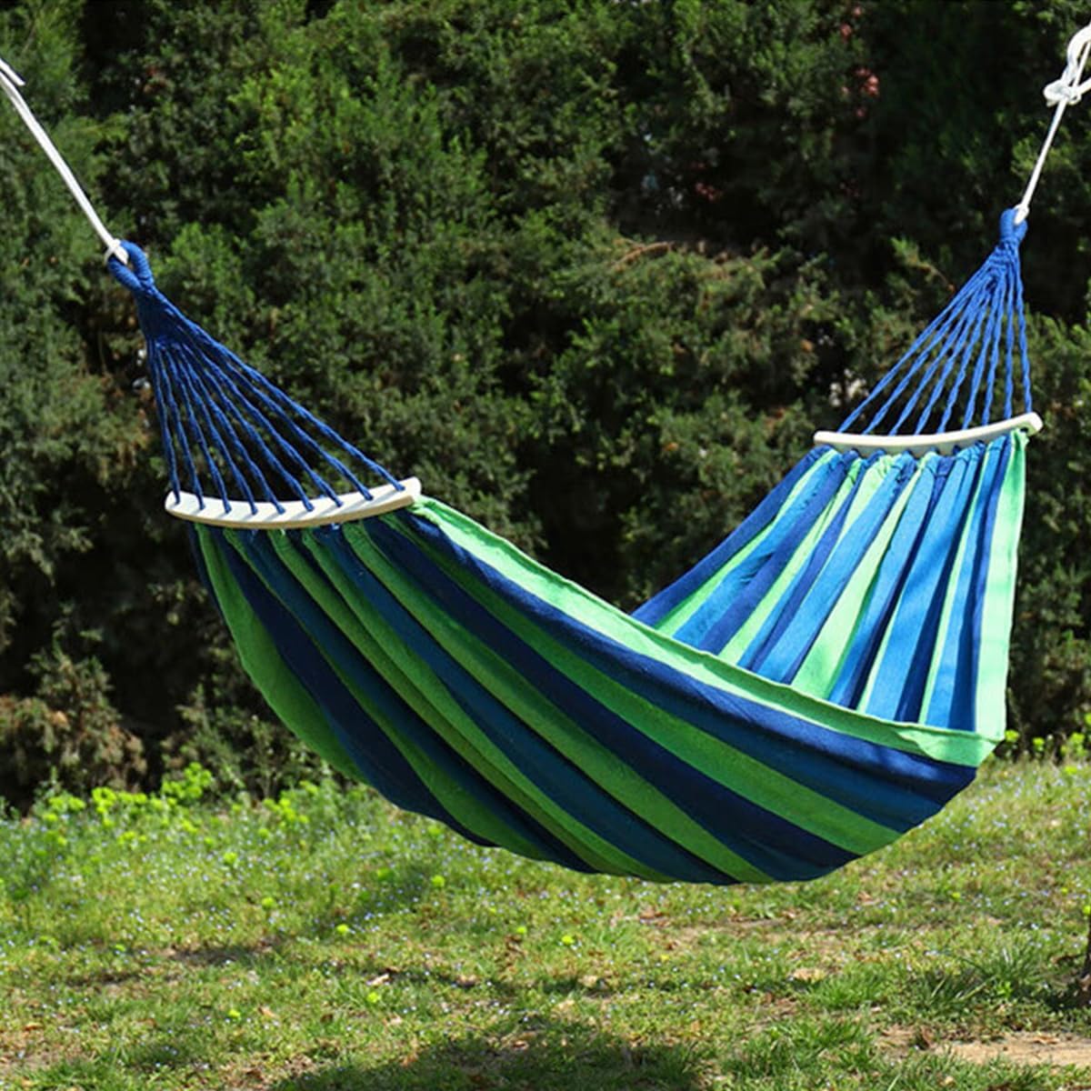 260 X 150cm Double Canvas Hammock with Spreader Bars, Durable Portable Hammock with Travel Bag, Comfortable Fabric Swing Chair, Load Capacity 300 kg, Perfect for Outdoor Patio Garden Camping