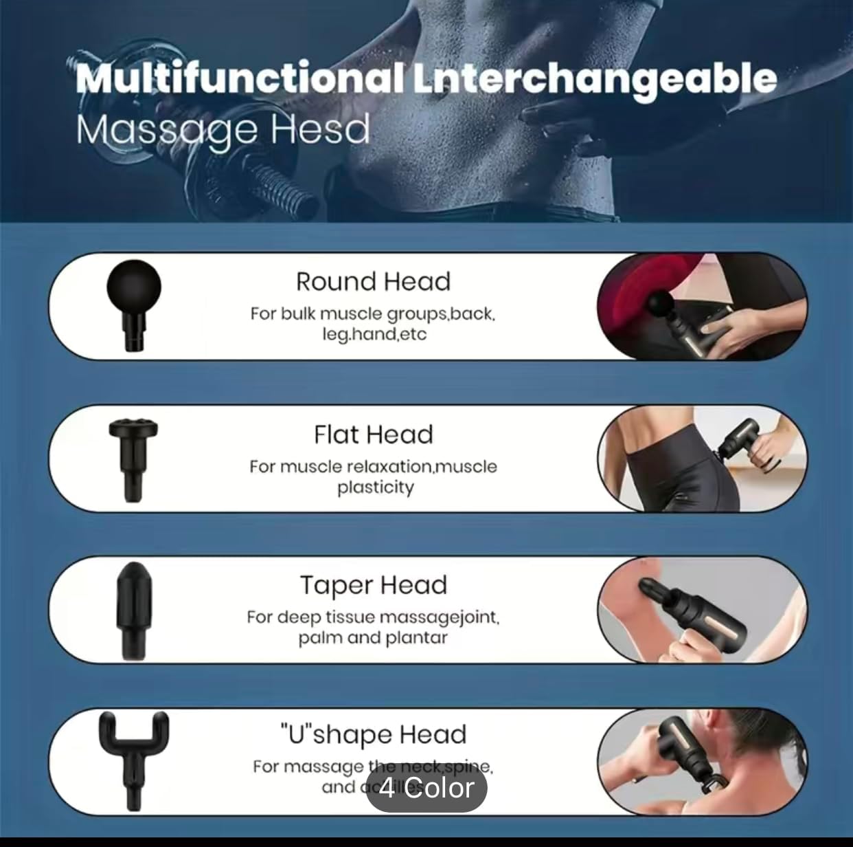 Portable Deep Tissue Percussion Massage Gun - Mini with 4 Heads and 6 Speeds