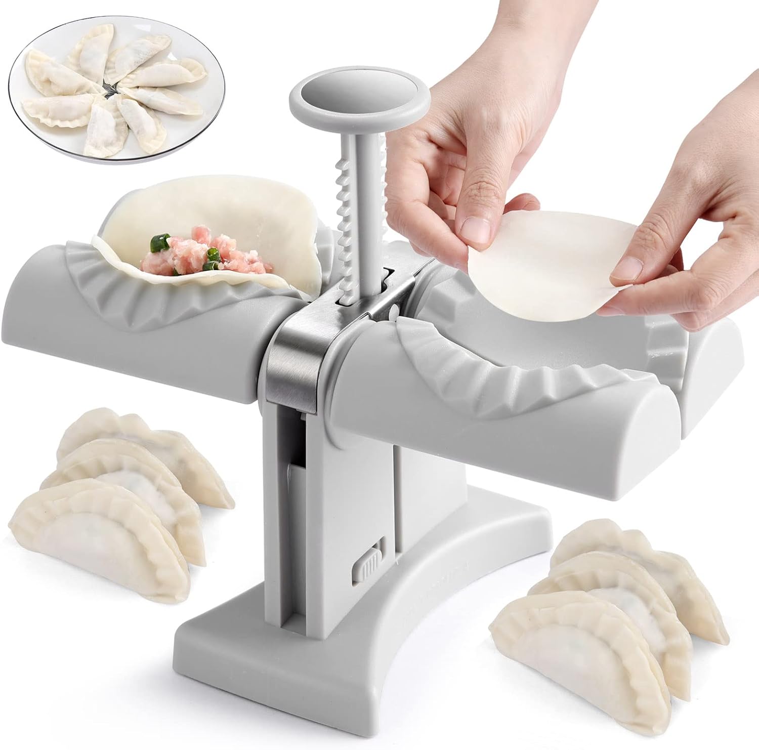 Automatic Dumpling Maker Mold, Dumpling Maker Machine Household Double Head Empanada Maker Press Convenient dumpling tool, Making Dumplings Quickly, Wrap Two at a Time