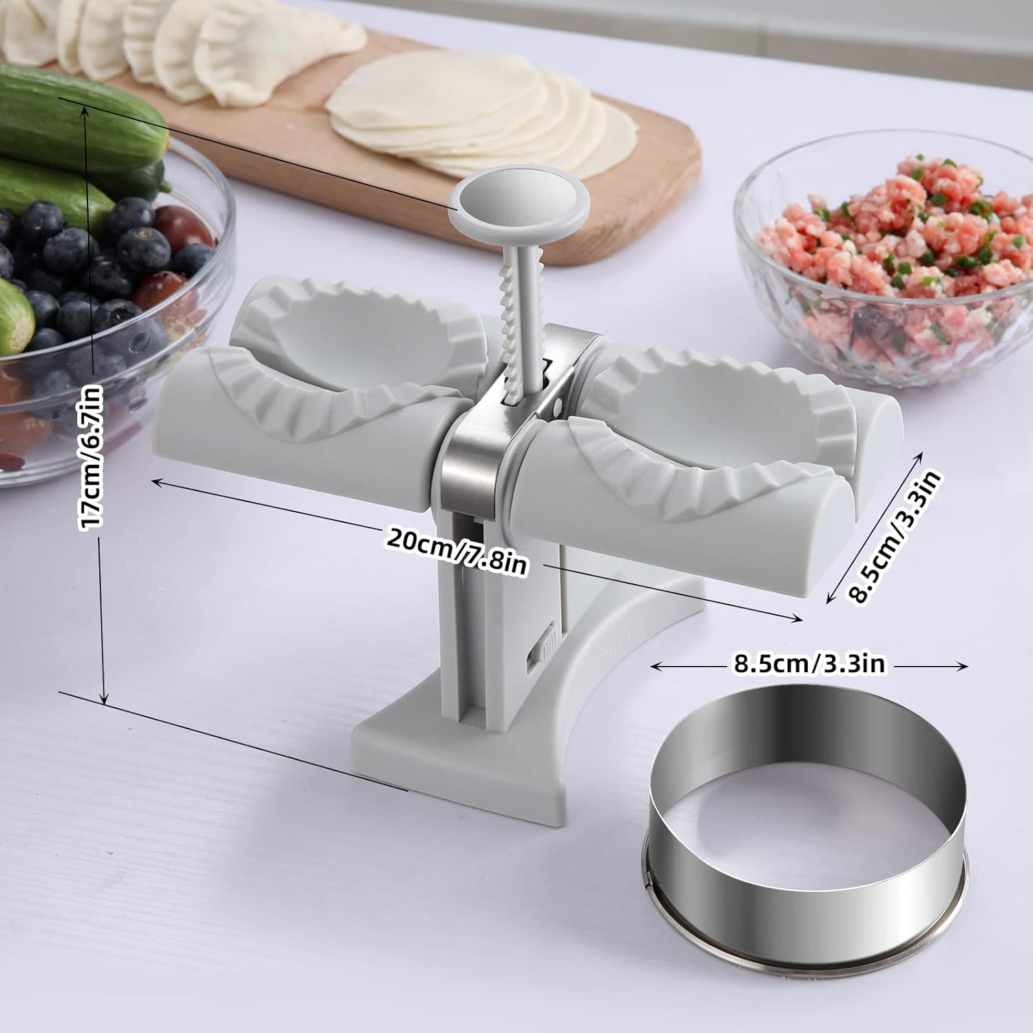 Automatic Dumpling Maker Mold, Dumpling Maker Machine Household Double Head Empanada Maker Press Convenient dumpling tool, Making Dumplings Quickly, Wrap Two at a Time