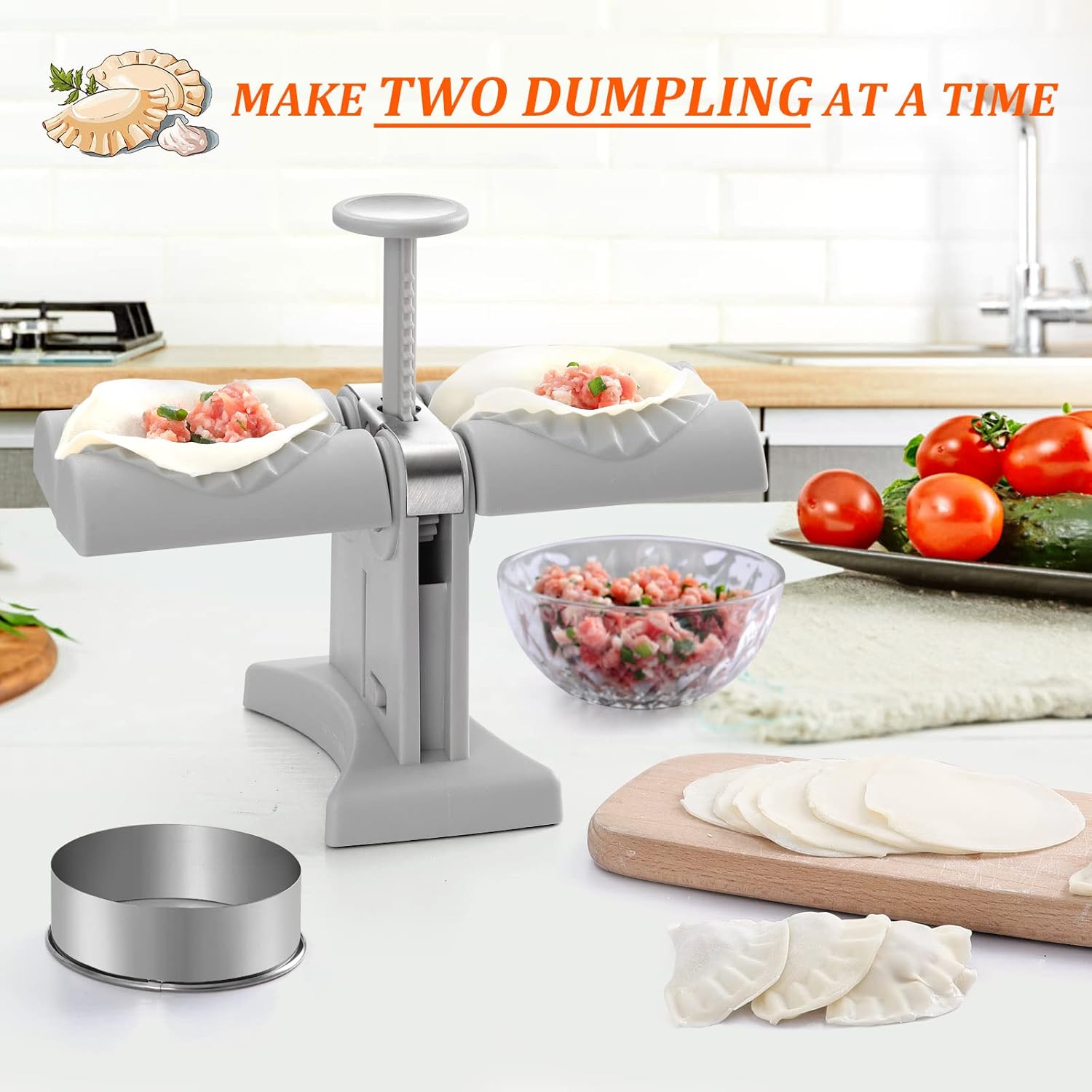 Automatic Dumpling Maker Mold, Dumpling Maker Machine Household Double Head Empanada Maker Press Convenient dumpling tool, Making Dumplings Quickly, Wrap Two at a Time