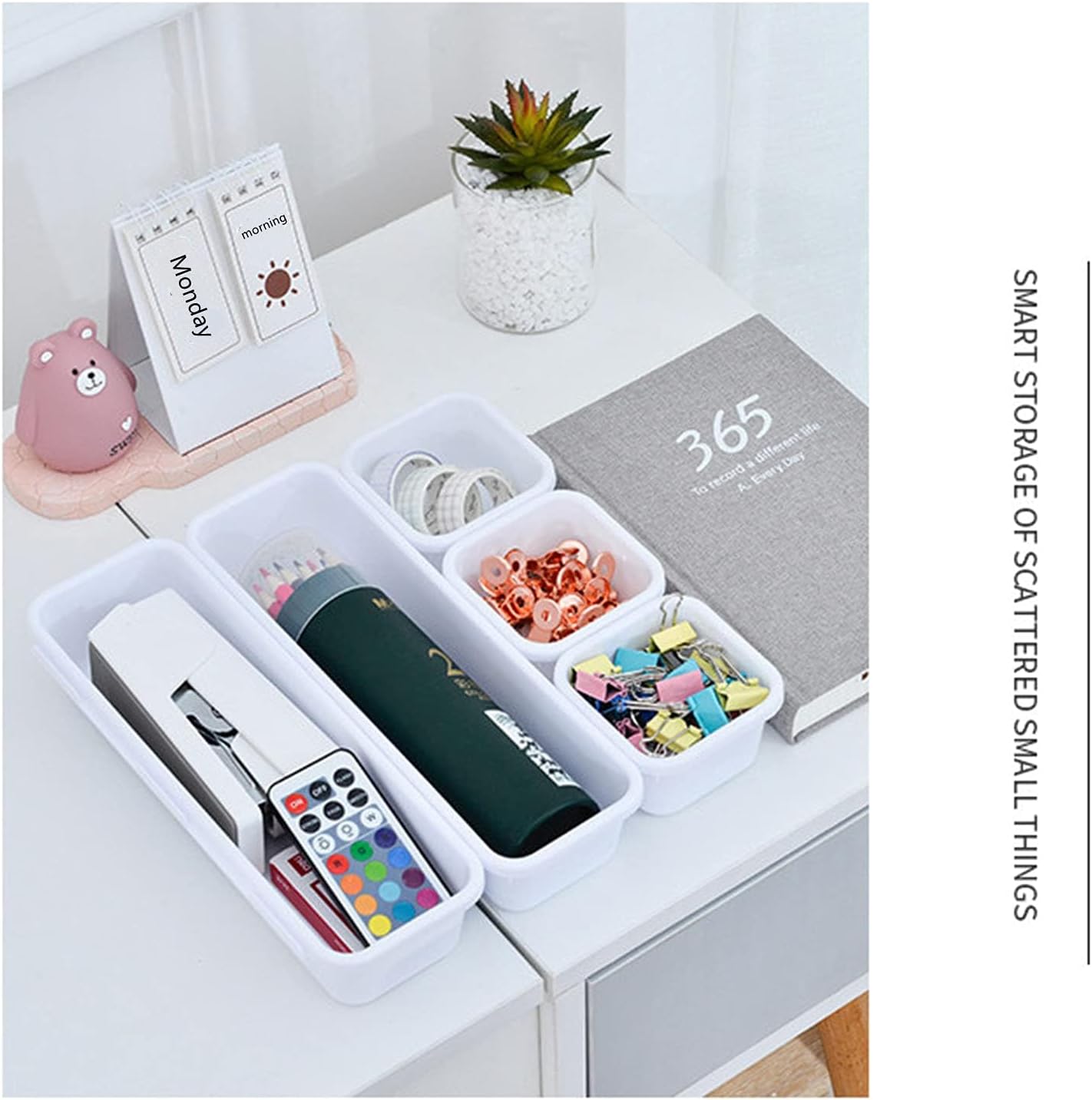 8 PCS Plastic Drawer Organizers Set, 3-Size Versatile Bathroom and Vanity Drawer Organizer Trays, Storage Bins for Makeup, Bedroom, Kitchen Gadgets Utensils and Office