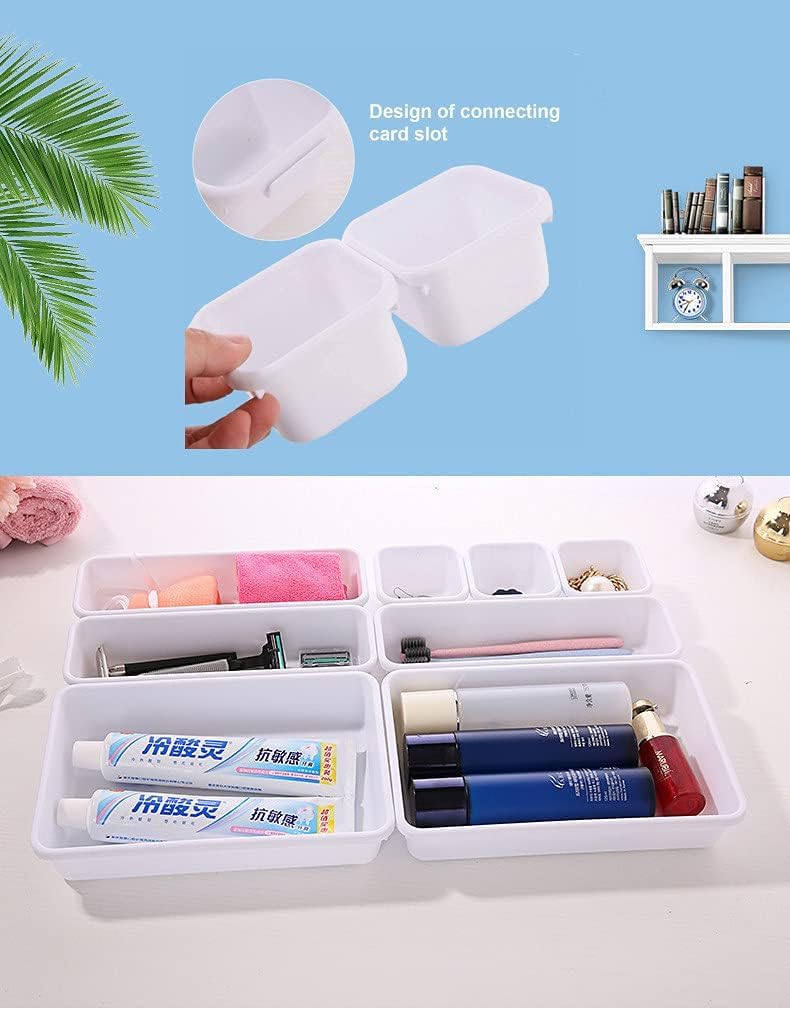 8 PCS Plastic Drawer Organizers Set, 3-Size Versatile Bathroom and Vanity Drawer Organizer Trays, Storage Bins for Makeup, Bedroom, Kitchen Gadgets Utensils and Office