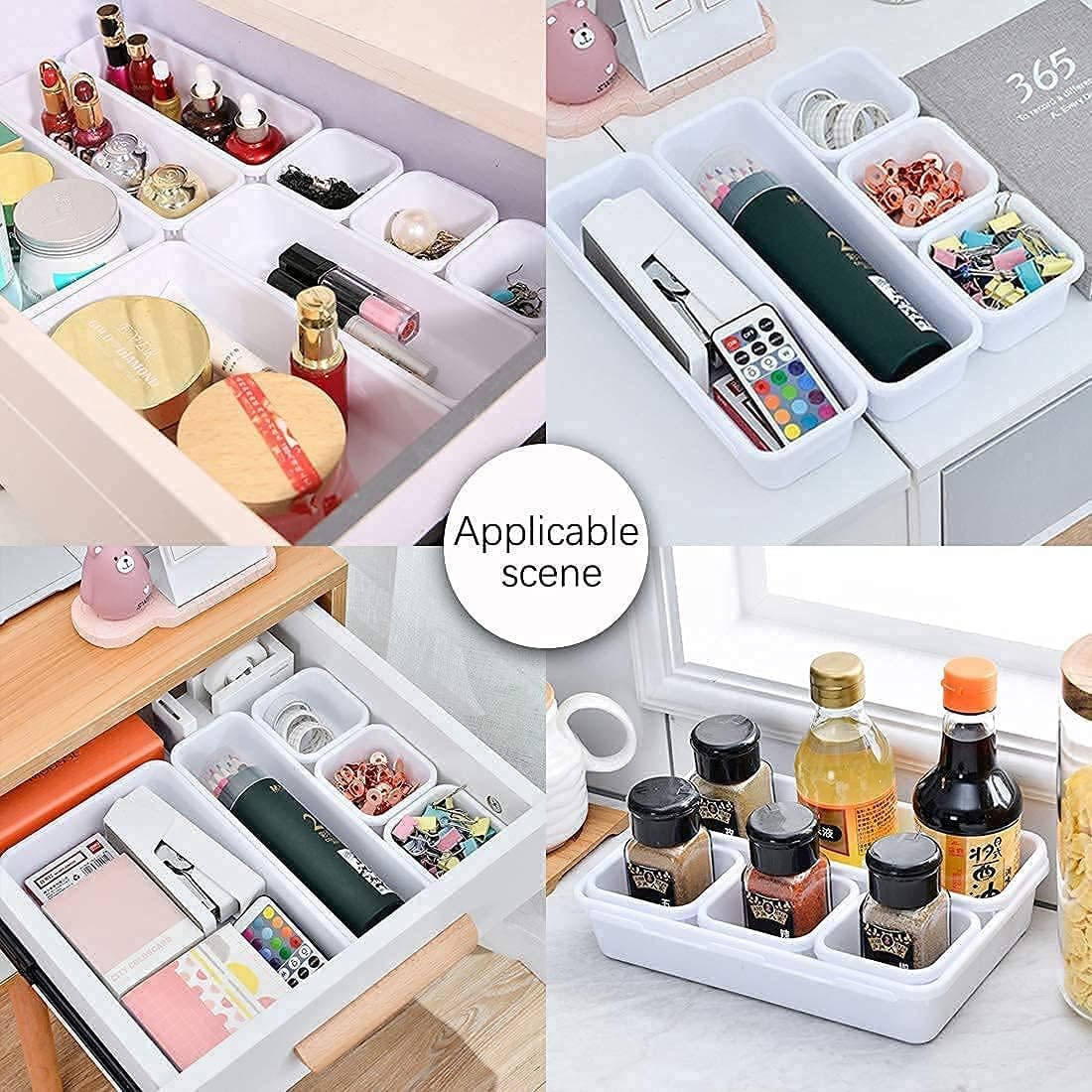 8 PCS Plastic Drawer Organizers Set, 3-Size Versatile Bathroom and Vanity Drawer Organizer Trays, Storage Bins for Makeup, Bedroom, Kitchen Gadgets Utensils and Office