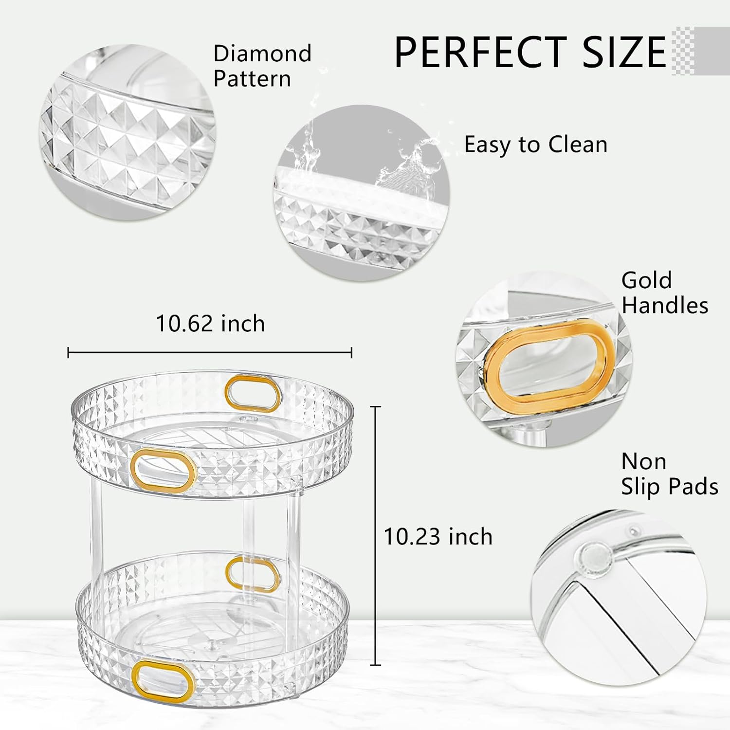 360° Rotating Makeup Organizer for Vanity, 2 Tiers Bathroom Organizer Large Capacity Cosmetics Storage Skincare Makeup Organizers Perfume Stand Spinning Organizer (Clear)