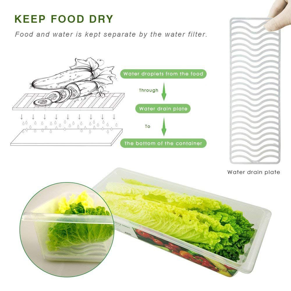 Fridge Storage Containers with drain basket kitchen Storage Box Fridge organizer storage boxes for Radish Fresh Vegetables Durable fridge storage boxes for vegetables 1500ml 2pcs