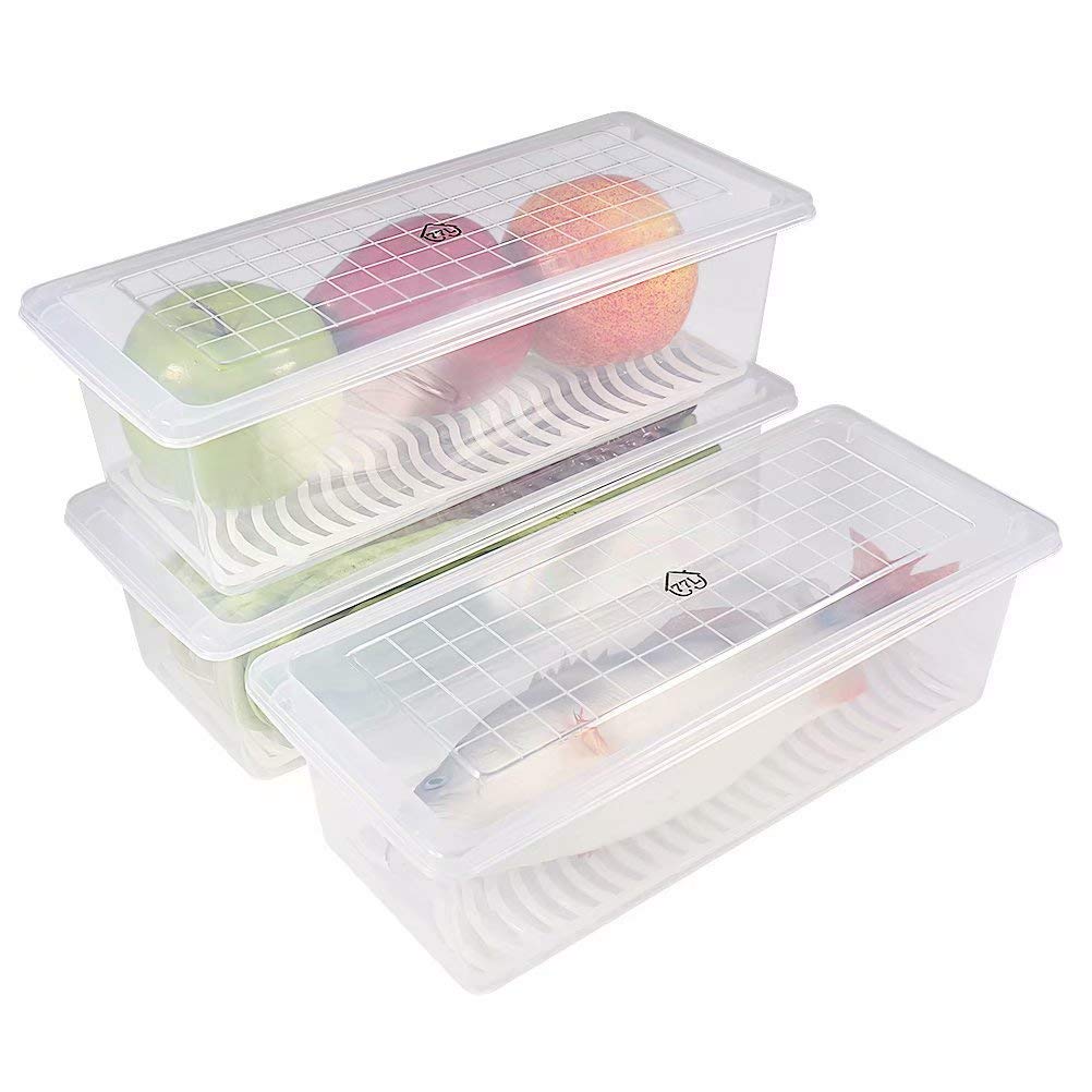 Fridge Storage Containers with drain basket kitchen Storage Box Fridge organizer storage boxes for Radish Fresh Vegetables Durable fridge storage boxes for vegetables 1500ml 2pcs