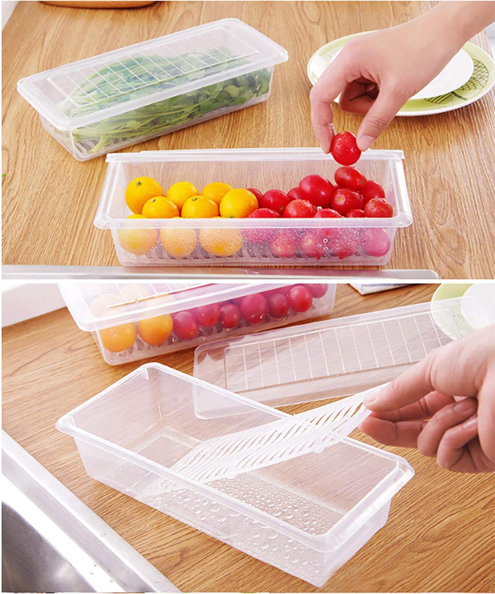 Fridge Storage Containers with drain basket kitchen Storage Box Fridge organizer storage boxes for Radish Fresh Vegetables Durable fridge storage boxes for vegetables 1500ml 2pcs