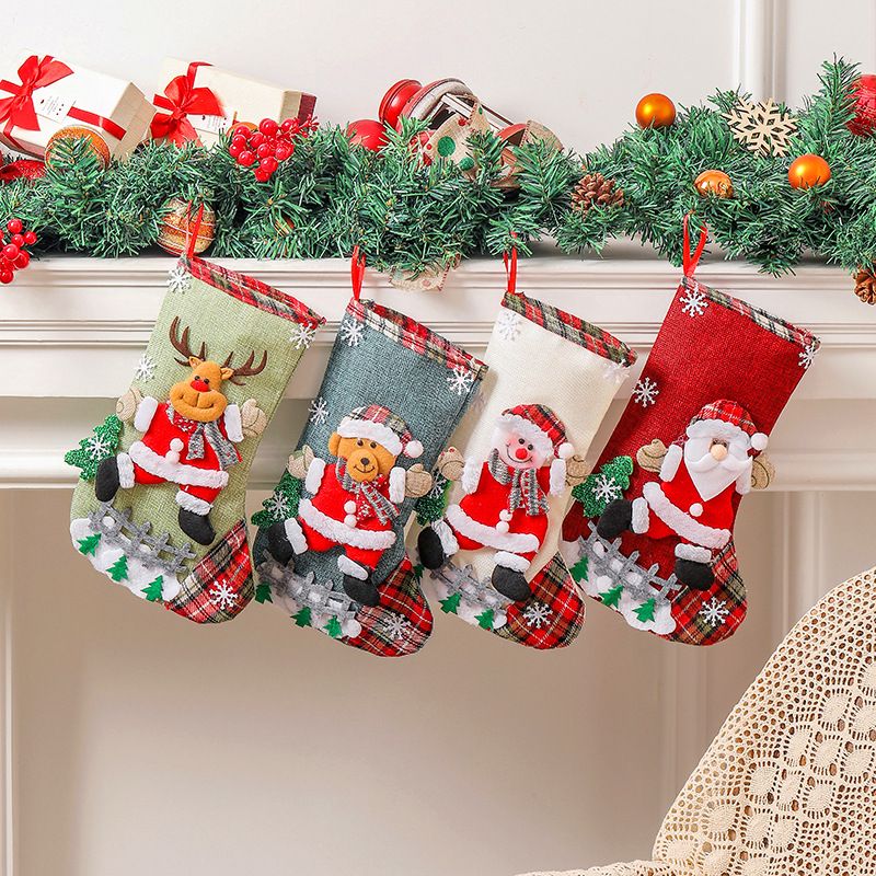 Christmas Decorations Stocking, 10 Inch Linen Xmas Gift Stockings, Large Hanging Christmas Tree Decoration Items for Xmas Tree, Home Decor, Door, Window set of 4pcs