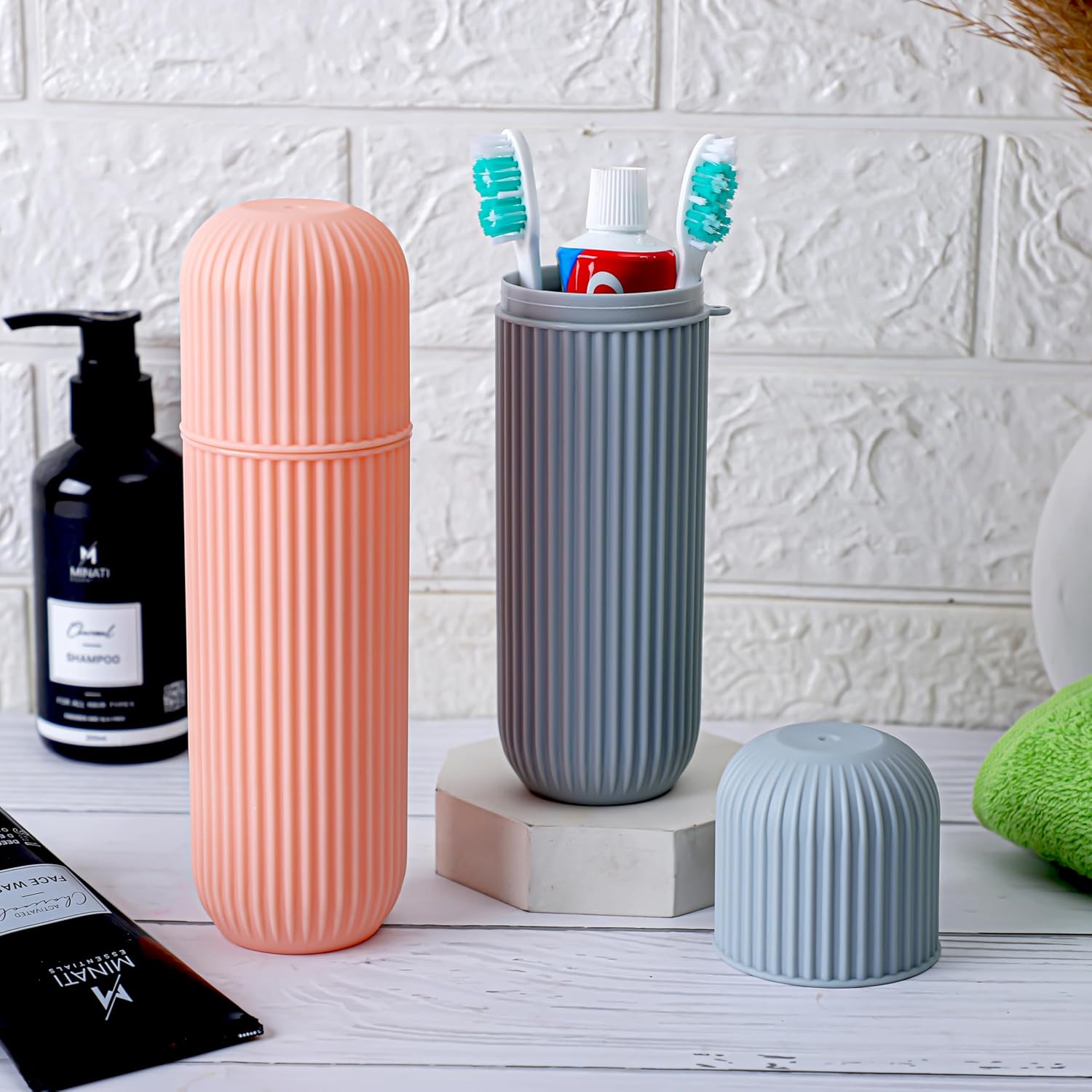 2Pc Capsule Shape Travel Toothbrush Toothpaste Case Holder Portable Toothbrush Storage Plastic Toothbrush Holder