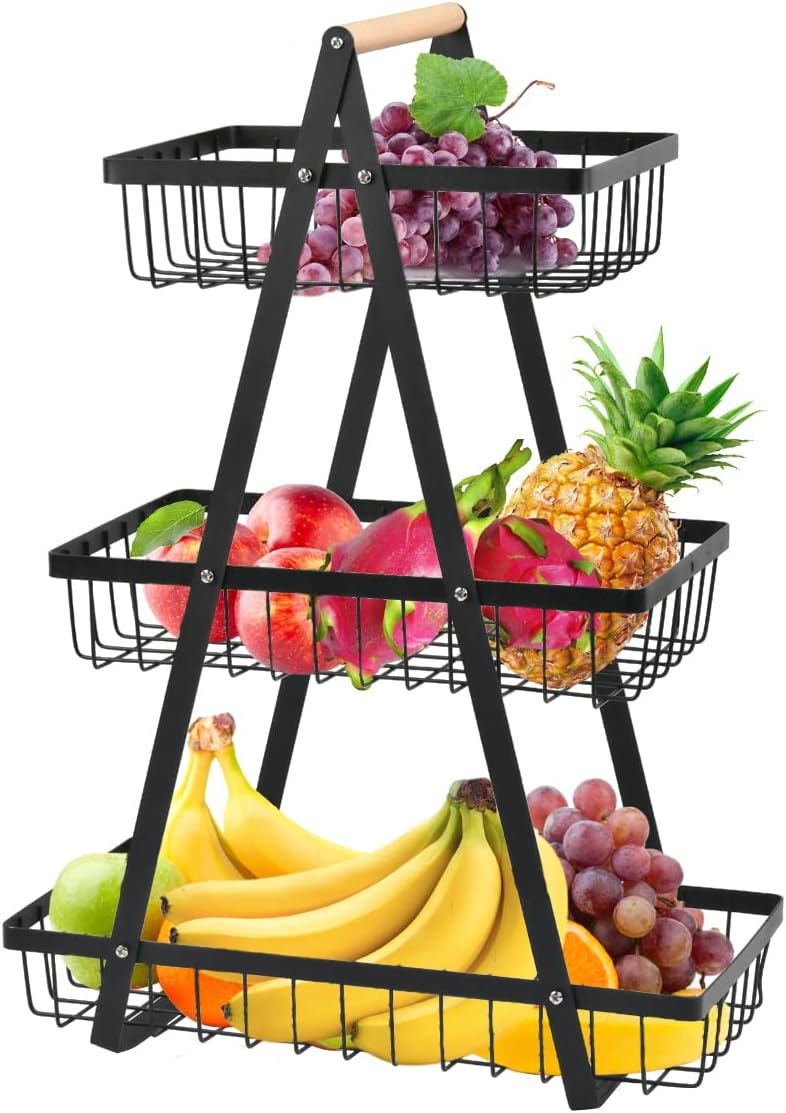 3 Tier Fruit Basket, Fruit Bowl Holder Bread Basket Vegetable Rack Removable Fruit Holder for Fruit Vegetables Snacks Home Kitchen Office