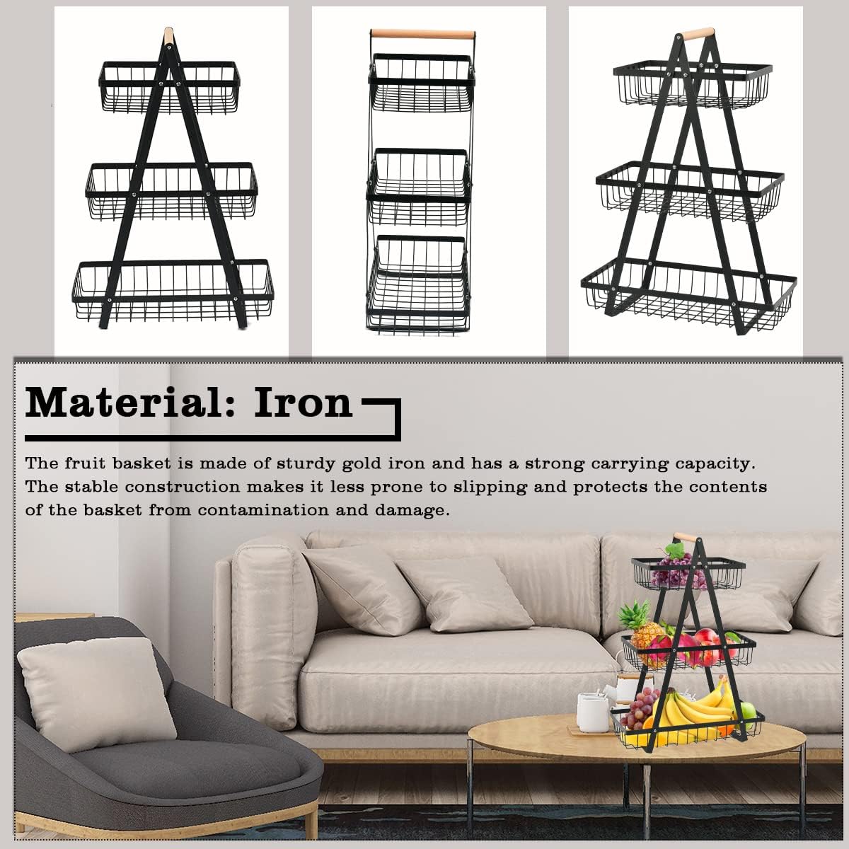 3 Tier Fruit Basket, Fruit Bowl Holder Bread Basket Vegetable Rack Removable Fruit Holder for Fruit Vegetables Snacks Home Kitchen Office