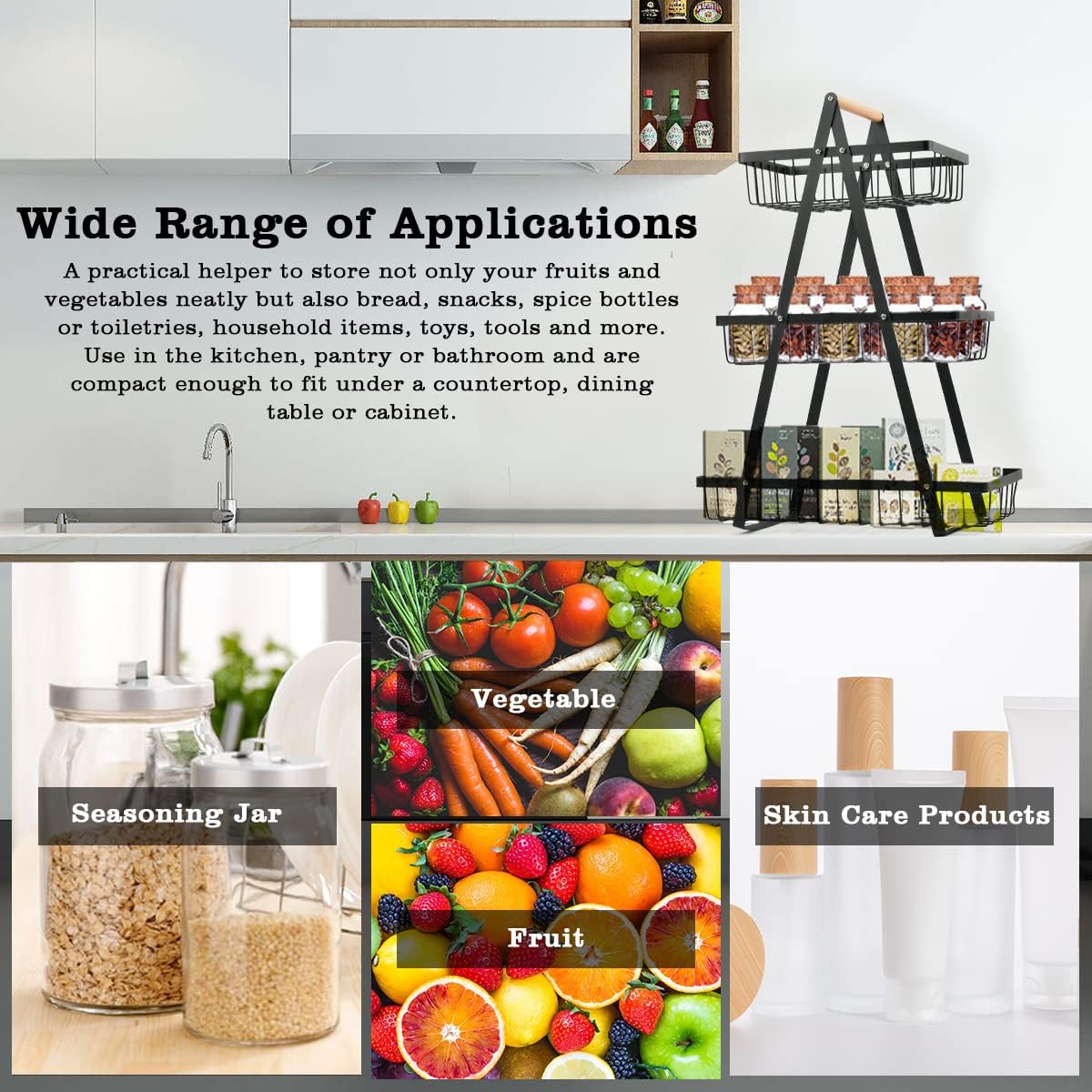 3 Tier Fruit Basket, Fruit Bowl Holder Bread Basket Vegetable Rack Removable Fruit Holder for Fruit Vegetables Snacks Home Kitchen Office