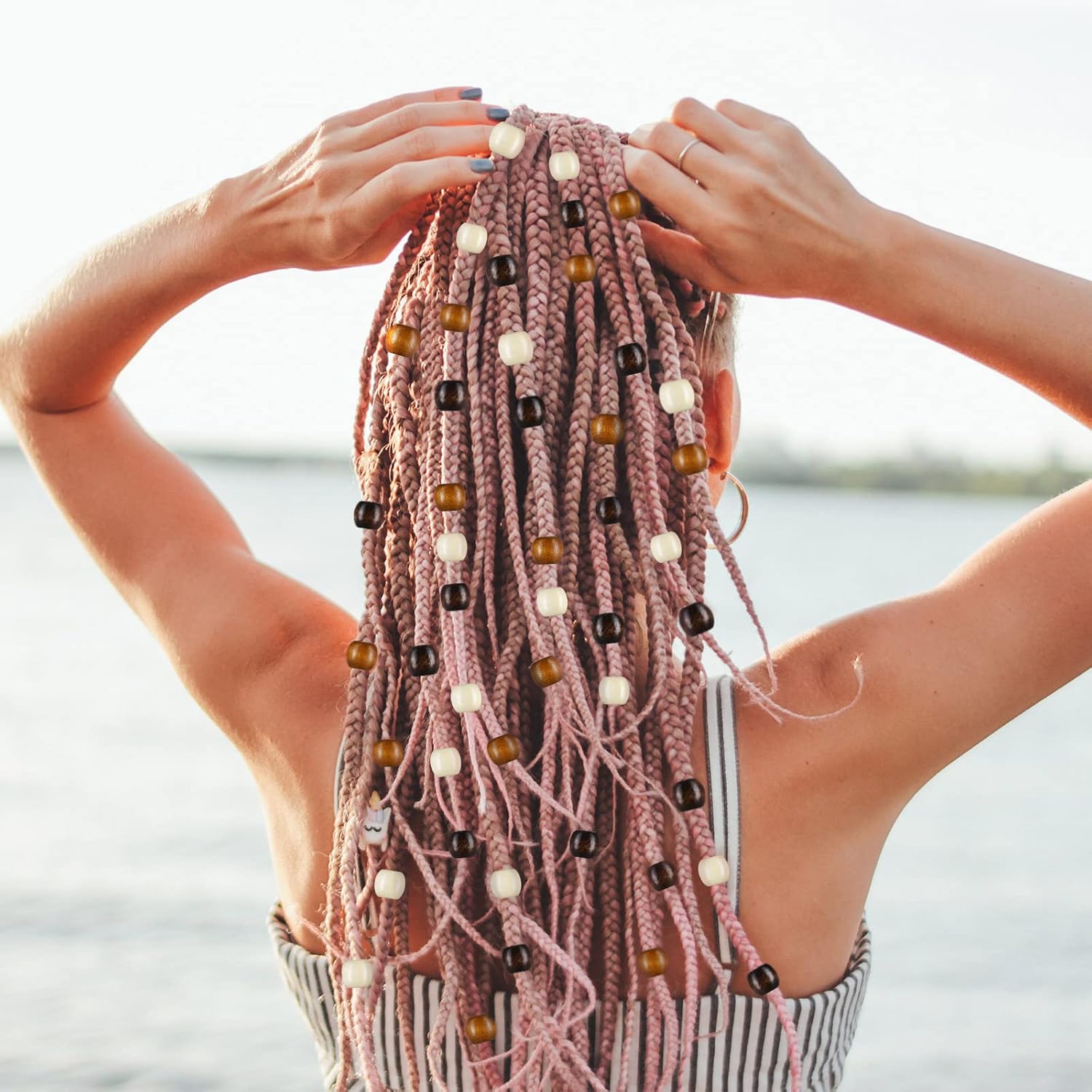 Wooden Hair Beads    Brown Wooden Braids/locs Beads 80gram Hair/locs Beads Decorations