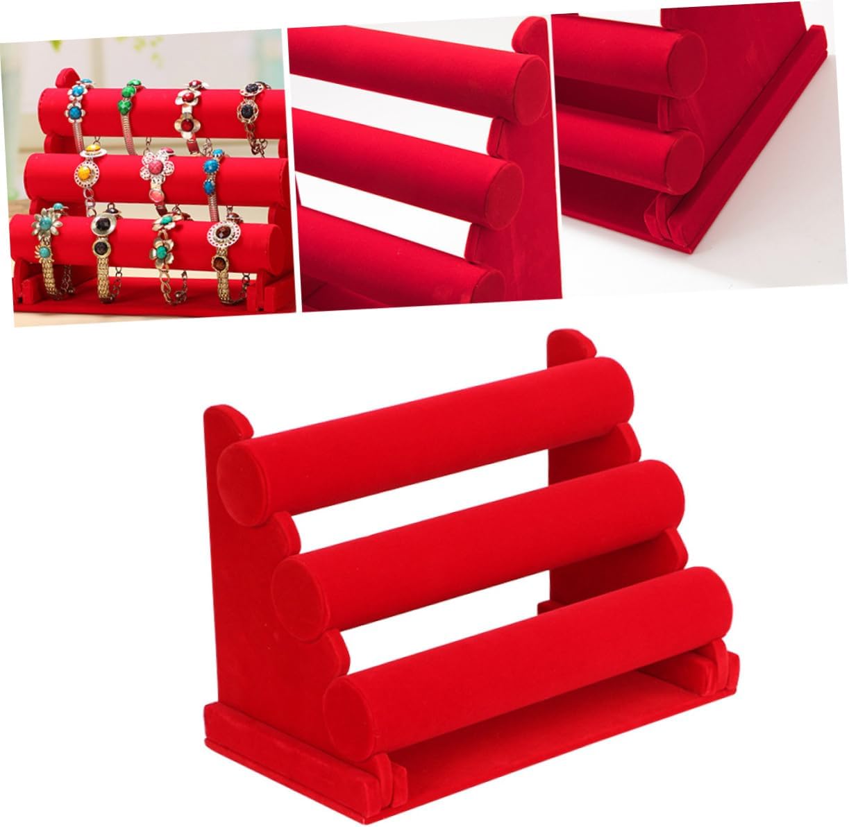 3Tiers Jewelry Display Stand Red Velvet, Jewelry Organizer Bracelet Holder Watch Holder Jewelry Display Stand