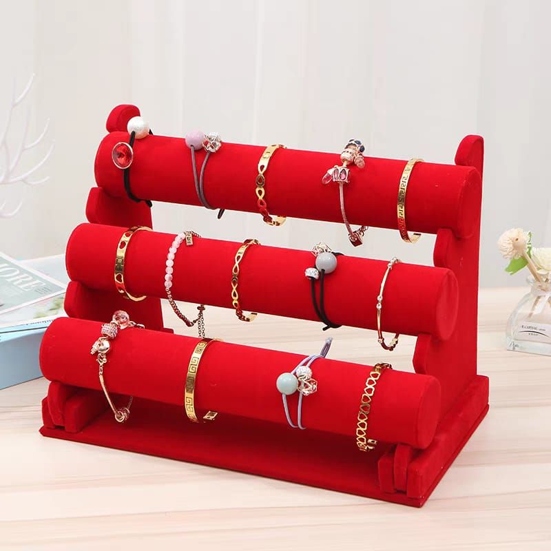 3Tiers Jewelry Display Stand Red Velvet, Jewelry Organizer Bracelet Holder Watch Holder Jewelry Display Stand