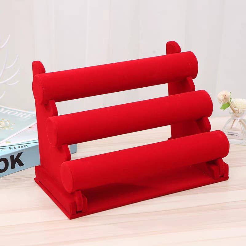 3Tiers Jewelry Display Stand Red Velvet, Jewelry Organizer Bracelet Holder Watch Holder Jewelry Display Stand