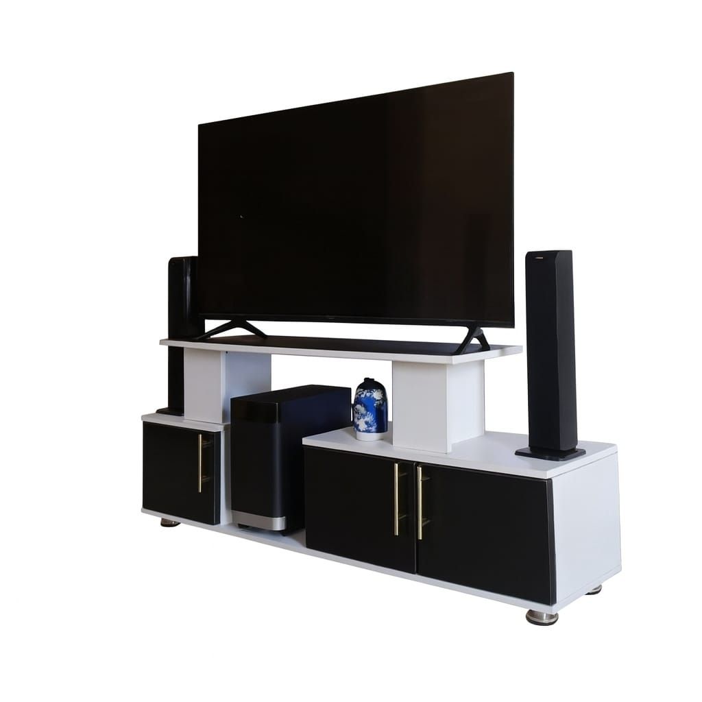 Full Wooden TV Stand with Enclosed Shelves – Durable Cabinet for Living Room Storage