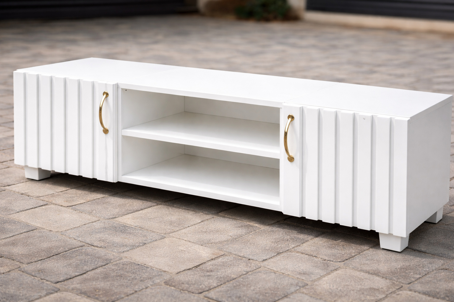 Modern TV Stand with Storage Shelves, Wooden Entertainment Unit for Living Room, Stylish Home Media Console for Flat Screen Television up to 55 Inch