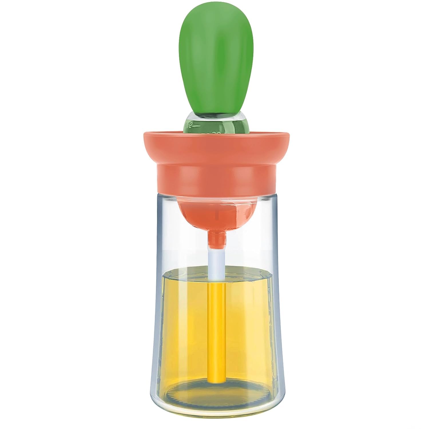 Glass Olive Oil Dispenser Bottle With Silicone Brush 2 In 1, Silicone Dropper Measuring Oil Dispenser Bottle for Kitchen Cooking, Frying, Baking, BBQ Pancake, Air Fryer,Green