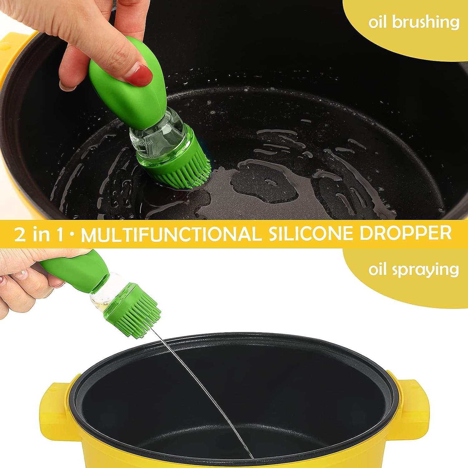 Glass Olive Oil Dispenser Bottle With Silicone Brush 2 In 1, Silicone Dropper Measuring Oil Dispenser Bottle for Kitchen Cooking, Frying, Baking, BBQ Pancake, Air Fryer,Green