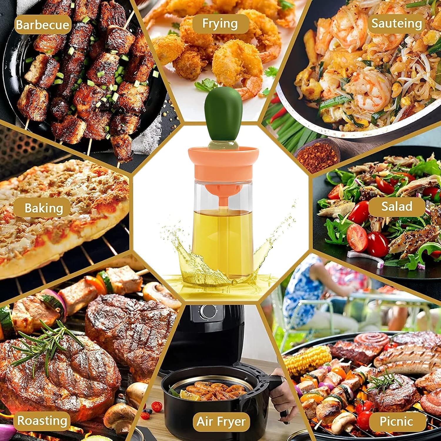 Glass Olive Oil Dispenser Bottle With Silicone Brush 2 In 1, Silicone Dropper Measuring Oil Dispenser Bottle for Kitchen Cooking, Frying, Baking, BBQ Pancake, Air Fryer,Green