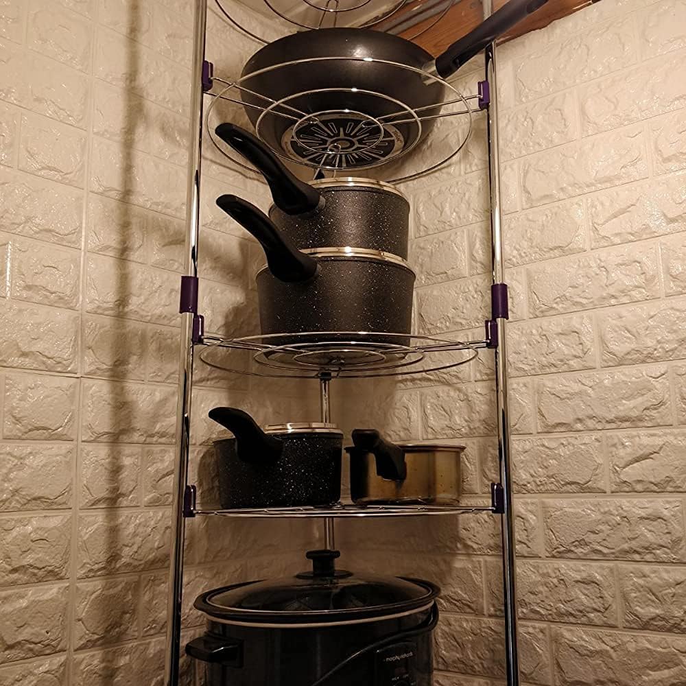 POT AND PAN RACK 5 LAYER Kitchen Pan Stand Saucepan Pot Rack Holder, 5 Tiers Home Kitchen Pans Pots Storage Rack Durable Metal Wire Shelving Organizer,