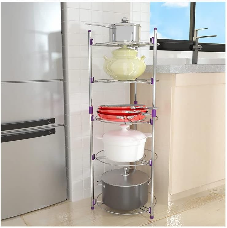 POT AND PAN RACK 5 LAYER Kitchen Pan Stand Saucepan Pot Rack Holder, 5 Tiers Home Kitchen Pans Pots Storage Rack Durable Metal Wire Shelving Organizer,