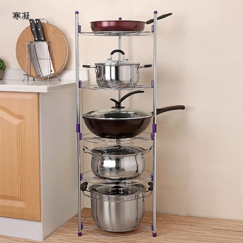 POT AND PAN RACK 5 LAYER Kitchen Pan Stand Saucepan Pot Rack Holder, 5 Tiers Home Kitchen Pans Pots Storage Rack Durable Metal Wire Shelving Organizer,
