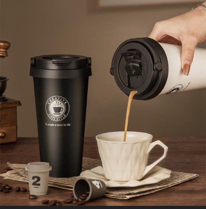 Stainless Steel Double Wall Vacuum Insulated Travel Coffee Mug with Handle/Portable Thermal Cup, Wide Mouth Tumbler with Lid, 500ml
