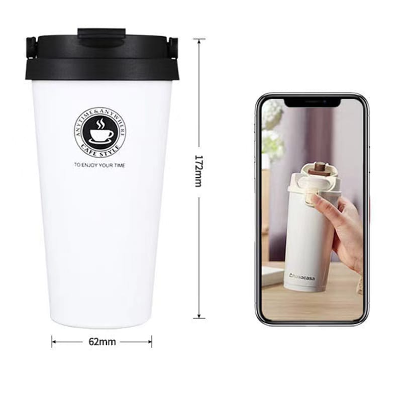 Stainless Steel Double Wall Vacuum Insulated Travel Coffee Mug with Handle/Portable Thermal Cup, Wide Mouth Tumbler with Lid, 500ml