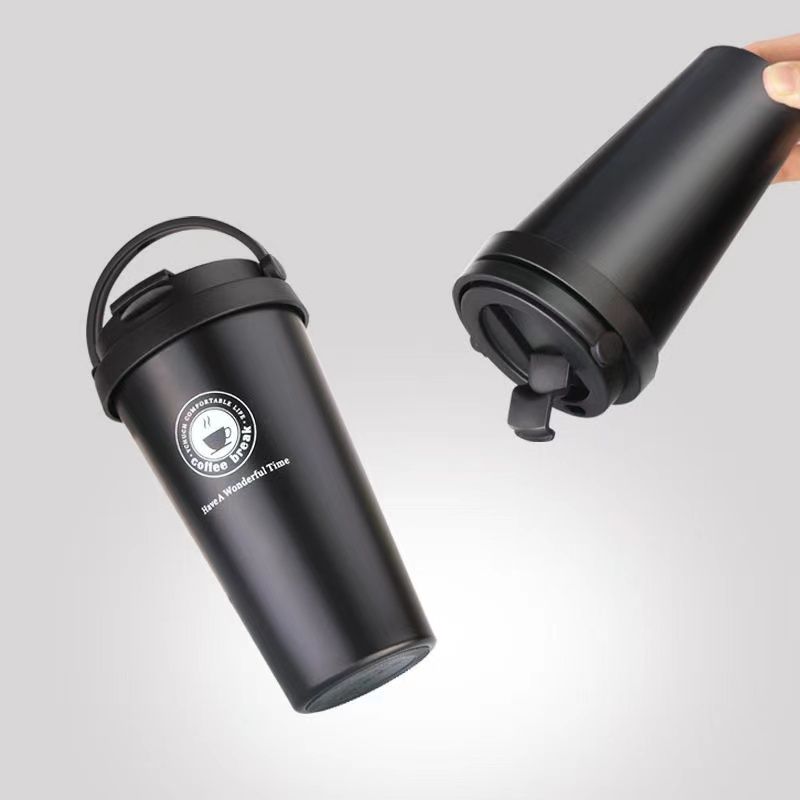 Stainless Steel Double Wall Vacuum Insulated Travel Coffee Mug with Handle/Portable Thermal Cup, Wide Mouth Tumbler with Lid, 500ml