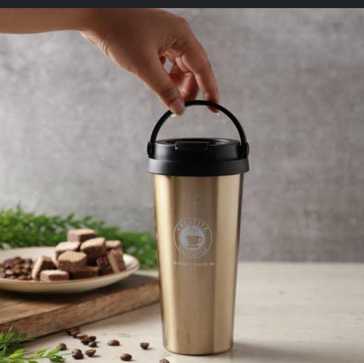 Stainless Steel Double Wall Vacuum Insulated Travel Coffee Mug with Handle/Portable Thermal Cup, Wide Mouth Tumbler with Lid, 500ml