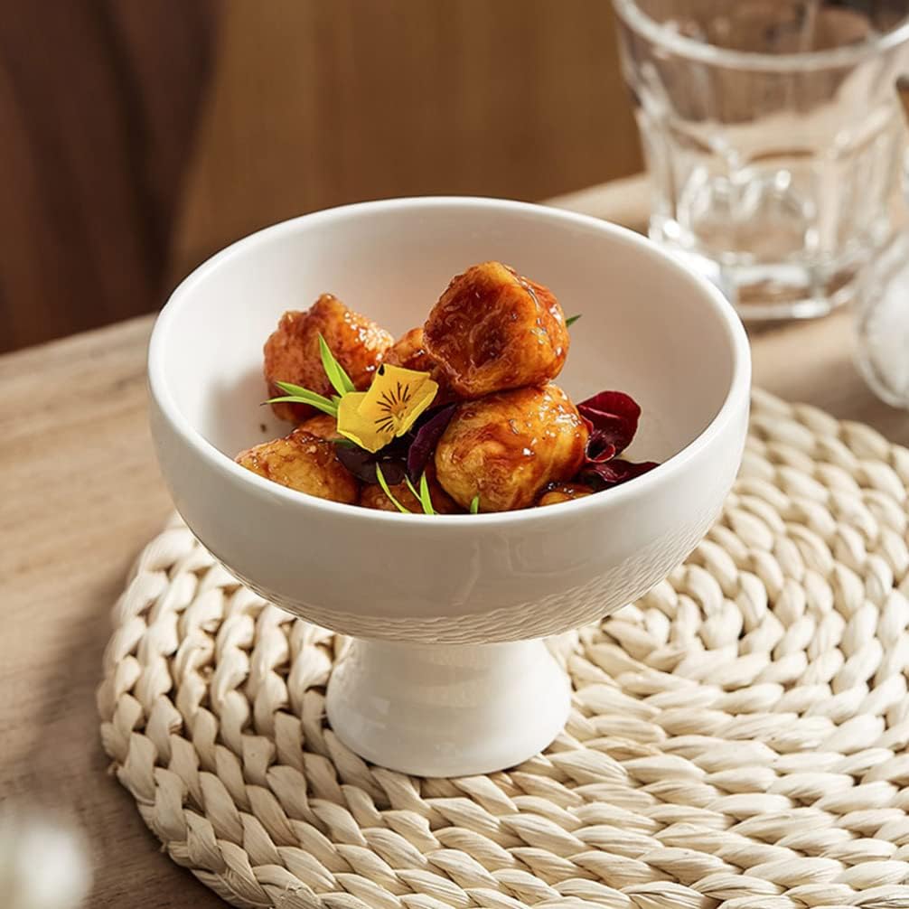 1 pc Ceramic Bowl with Stand.Ceramic Footed Bowl Round Bowl Fruit Bowl Decorative Bowl for Kitchen Table Decor White