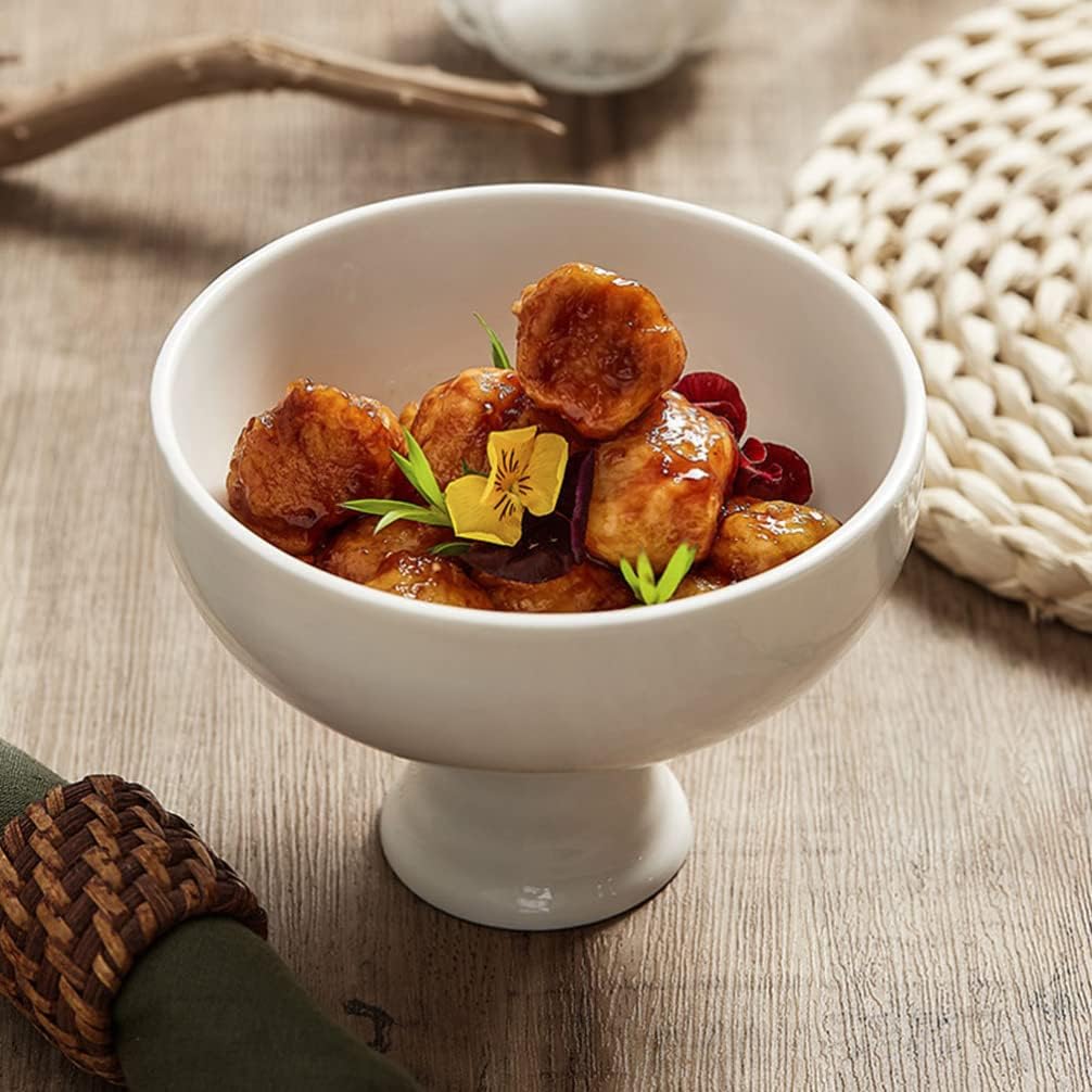 1 pc Ceramic Bowl with Stand.Ceramic Footed Bowl Round Bowl Fruit Bowl Decorative Bowl for Kitchen Table Decor White