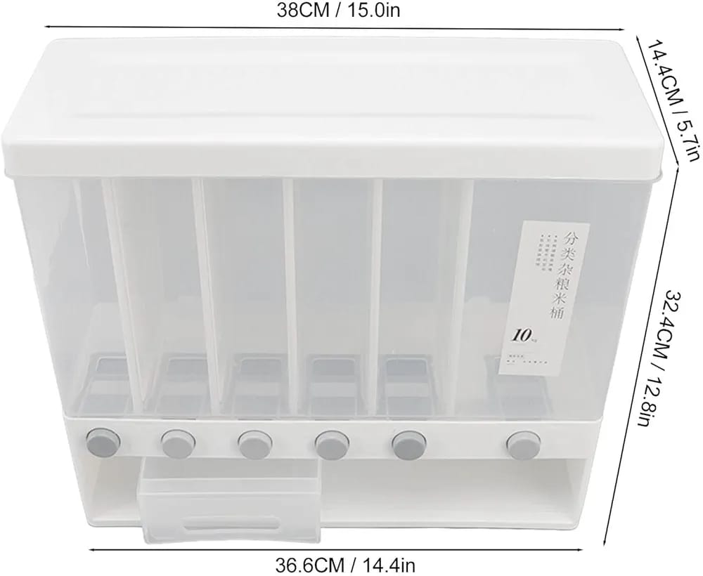 6 compartment cereals dispenser,Wall Mounted Dry Food Dispenser - Whole Grains Rice Bucket Rice Storage Tank, Space Saving Containers for Convenient Storage of Rice Nuts Beans Cereals