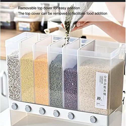 6 compartment cereals dispenser,Wall Mounted Dry Food Dispenser - Whole Grains Rice Bucket Rice Storage Tank, Space Saving Containers for Convenient Storage of Rice Nuts Beans Cereals