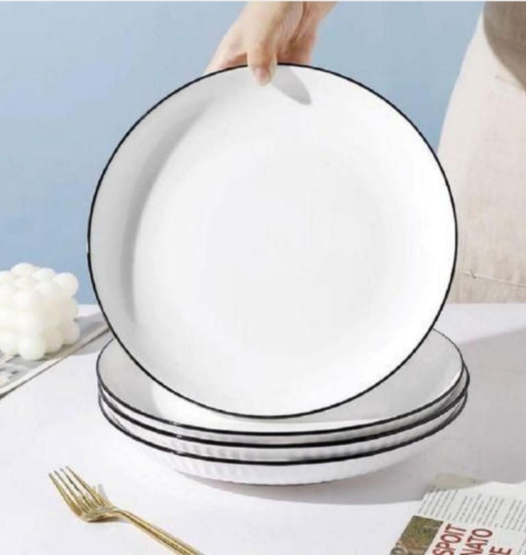 Japanese White Ceramic Plates/ Side Plates with black ring boarder 3 Pcs /6 Pcs