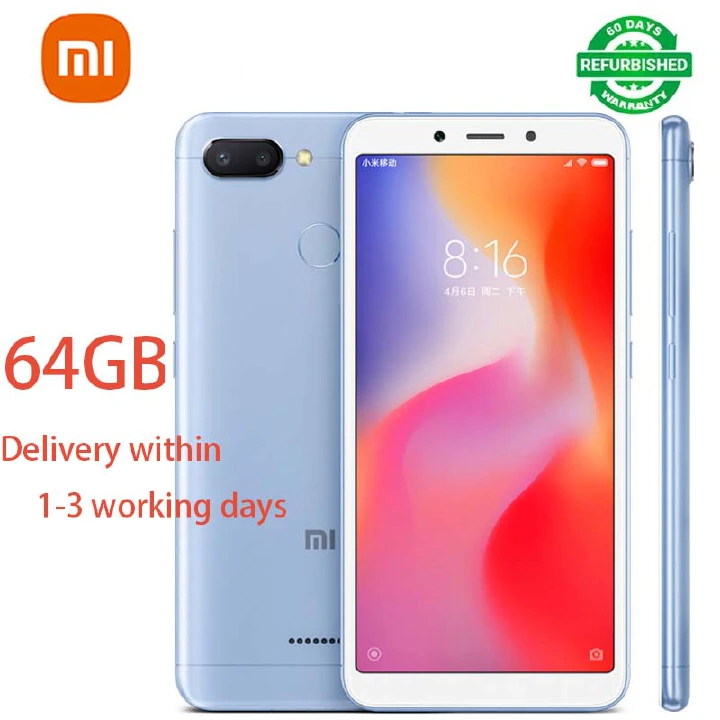 Refurbished Phones Xiaomi Redmi 6 Global OS 64GB+4GB 3000mAh 5.45 inches Dual SIM Smartphone