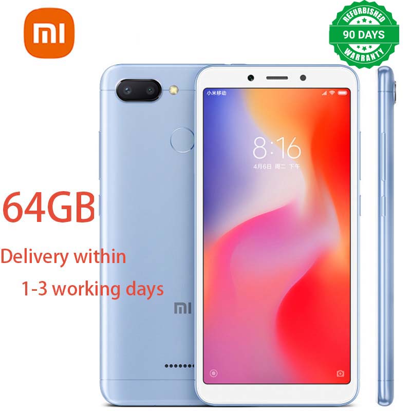 Refurbished Phones Xiaomi Redmi 6 Global OS 64GB+4GB 3000mAh 5.45 inches Dual SIM Smartphone