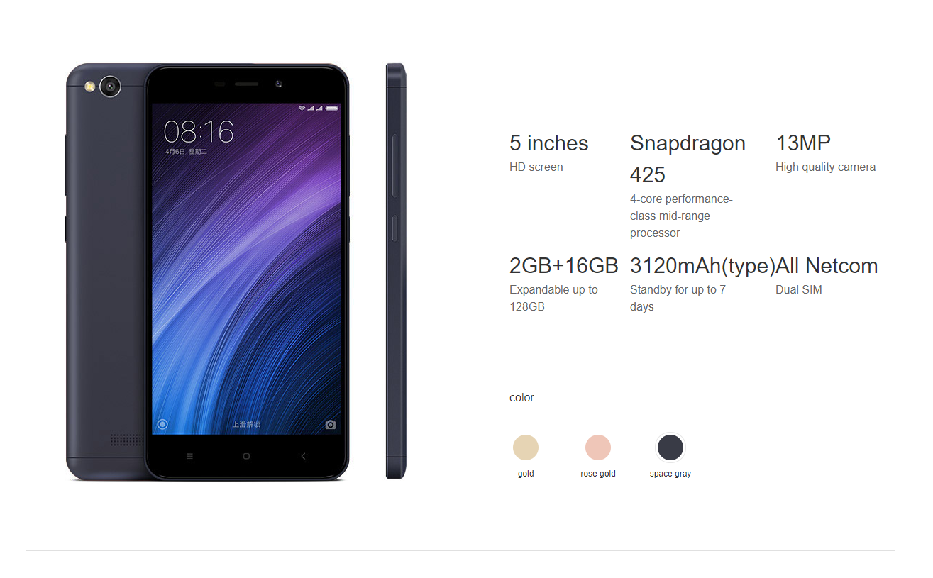 Refurbished  xiaomi / redmi 4a 16GB+2GB 5.45 inches 13PM+5PM 3120mAh dual sim Qualcomm processor