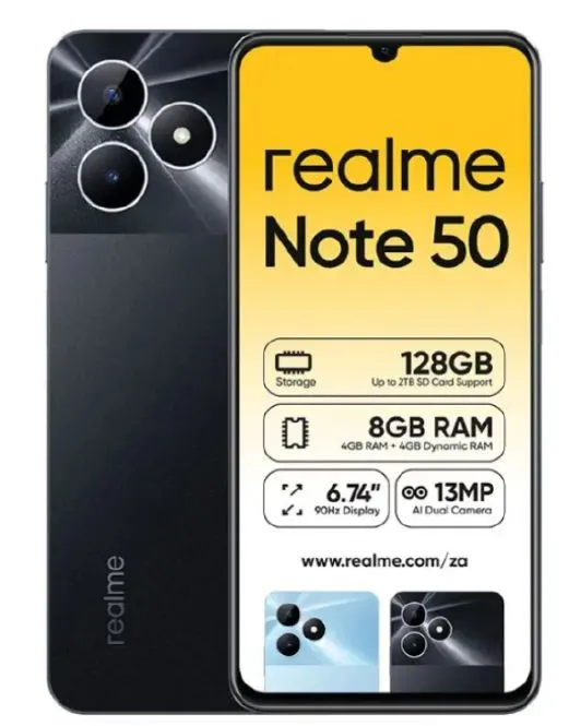 [Limited Offer] Brand New realme Note 50 6.74" 90Hz 64GB ROM + 3GB RAM IP54 Dust and Water resistant 5000mAh Battery Type-C 3-Card Slot Side Fingerprint Smart Phones
