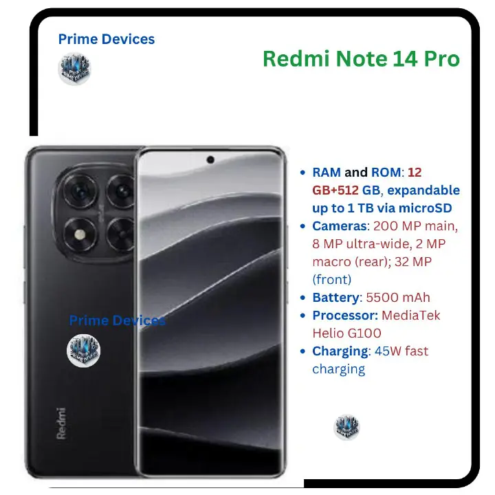 Brand New XIAOMI Redmi Note 14 Pro 12GB+512GB 6.67" 120Hz AMOLED Display 200MP Camera IP64 Dust and Splash Resistant 5500mAh Battery Under-display Fingerprint 45W Fast Charging Smart Phones